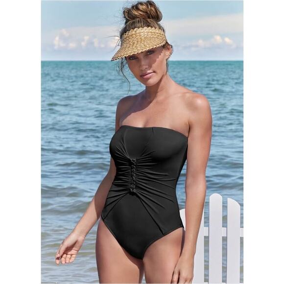 Venus Women’s Size 6 Black Tummy Top Control Removable Straps One Piece Swimsuit - Picture 1 of 3